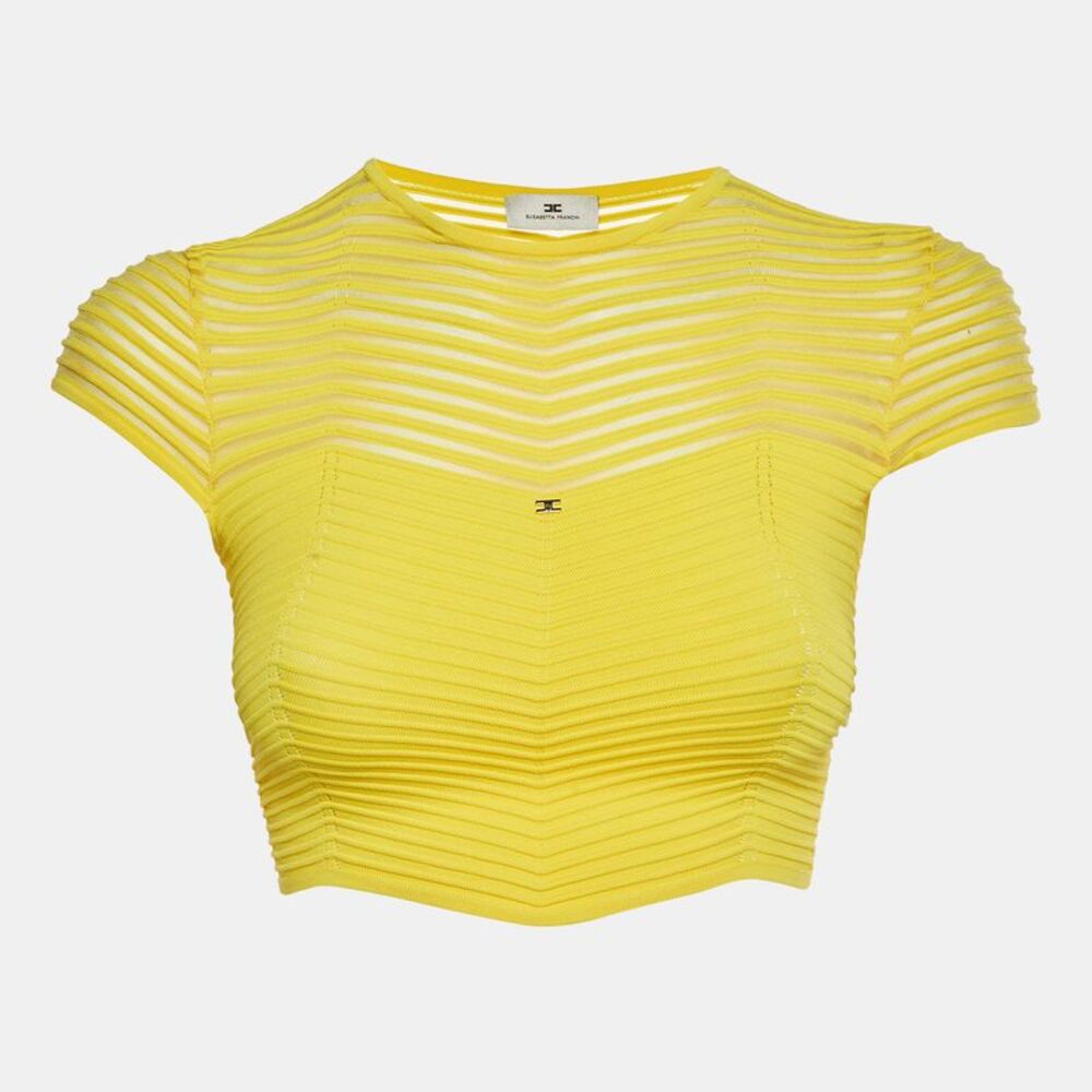 Elisabetta Franchi Yellow Textured Jersey Crop Top S